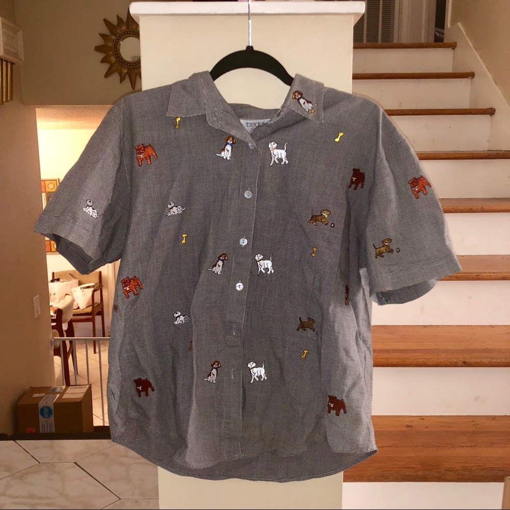 Teddi Petit Dog Puppy Lover Button Up Blouse